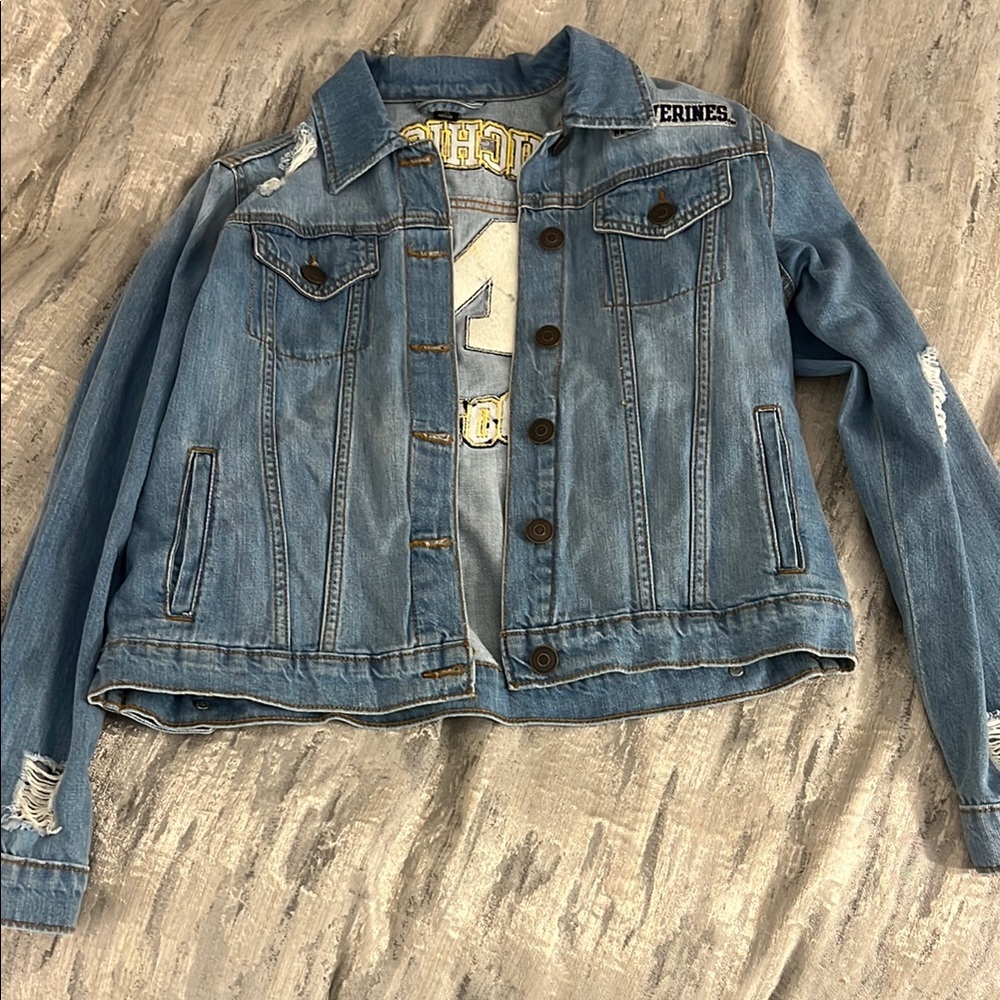University of Michigan Light Blue Denim Jacket - Distressed Detail